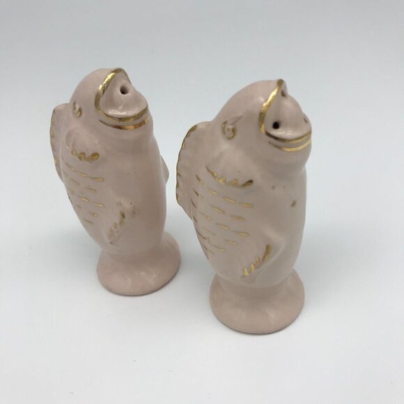 Salt and Pepper Shaker Set Fish Pink with Gold Trim Vintage Made in England Rare - Picture 11 of 11